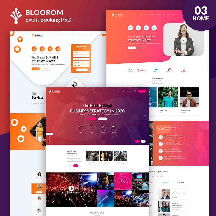 Bloorom event booking PSD template by webstrot ThemeForest